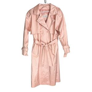 Vtg Saxton Hall Blush Pink Shimmer Trench Coat Jacket Sz 10 Belted Waist